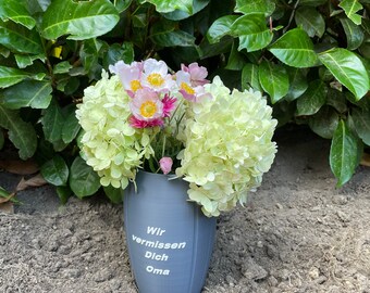 Grave vase with saying (anthracite / white)