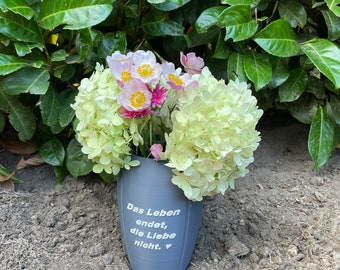 Grave vase with saying (anthracite / white)