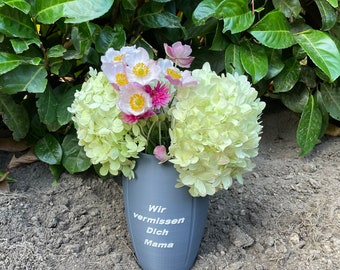 Grave vase with saying (anthracite / white)