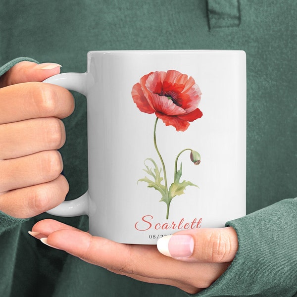 Custom Birth Flower Mug, Personalized Name Coffee Mug, Birth Month Flower Mug, Personalised Birthday Gift