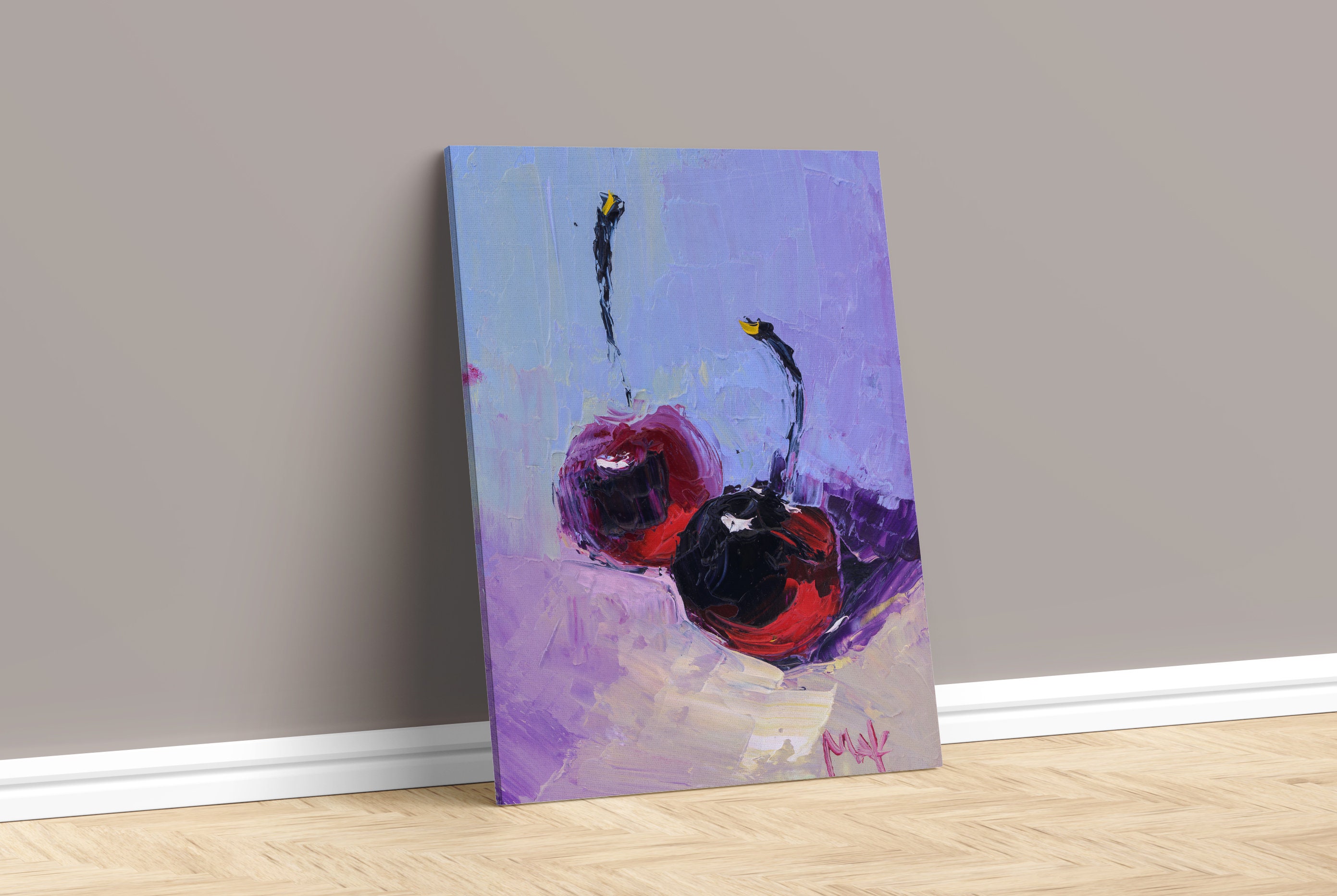 Cherry Oil Painting Fruit Wall Art Print on Canvas Food Framed Etsy