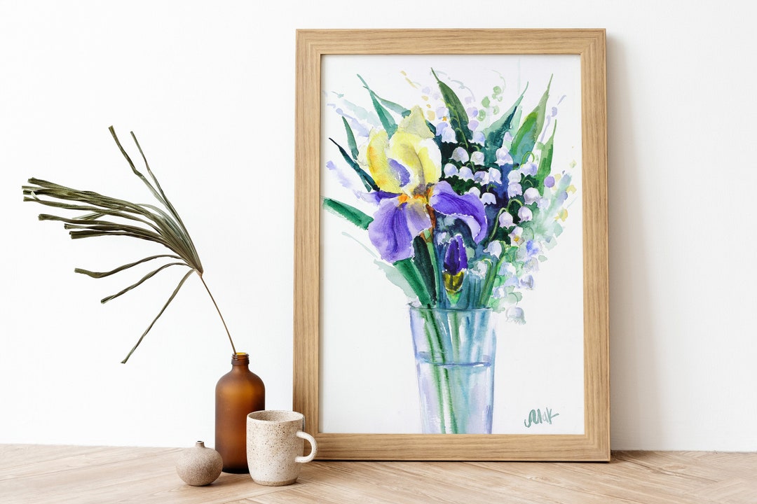 Lily of the Valley Bouquet Painting Iris Flower in Vase Wall Etsy