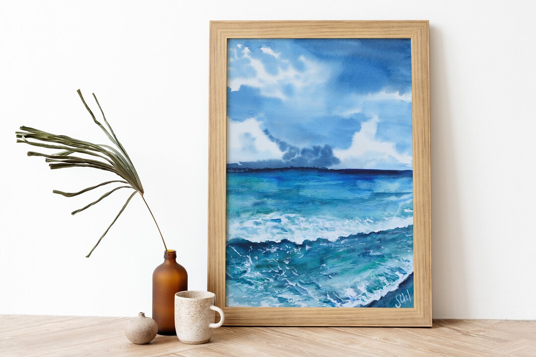 Ocean Wave Painting Beach Watercolor Wall Art Print Puerto Etsy