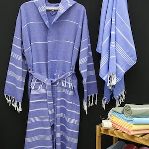 Handwoven Turkish Cotton Hooded Bathrobe for Adults, Lightweight Peshtemal Robe, Spa Gift for Him & Her, Absorbent, Perfect Birthday Gift