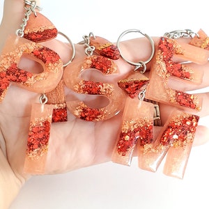 Ruby Letter Keychains, Resin Keychain, Hanging letters, Red Keychains
