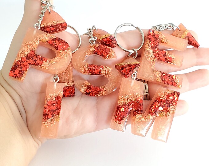 Ruby Letter Keychains, Resin Keychain, Hanging Letters, Red Keychains ...