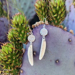 Real Elk Antler Earrings, Hammered Sterling Silver Disk, Handmade, Boho, Rustic, Unique Earring Gift, Minimalist Earrings, Artisan