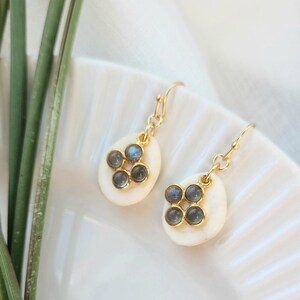 Real Deer Antler Earrings, 18k Gold Plated Labradorite Gemstone Earrings, Boho Rustic, Unique Earring Gift, Minimalist Earrings