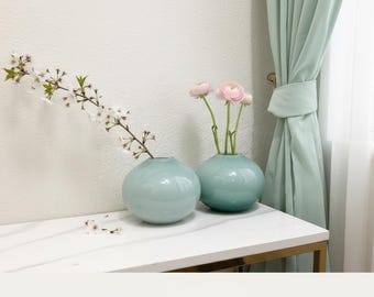 Elegant Blue Ombre Cased Hand-Blown Glass Vase set of 2