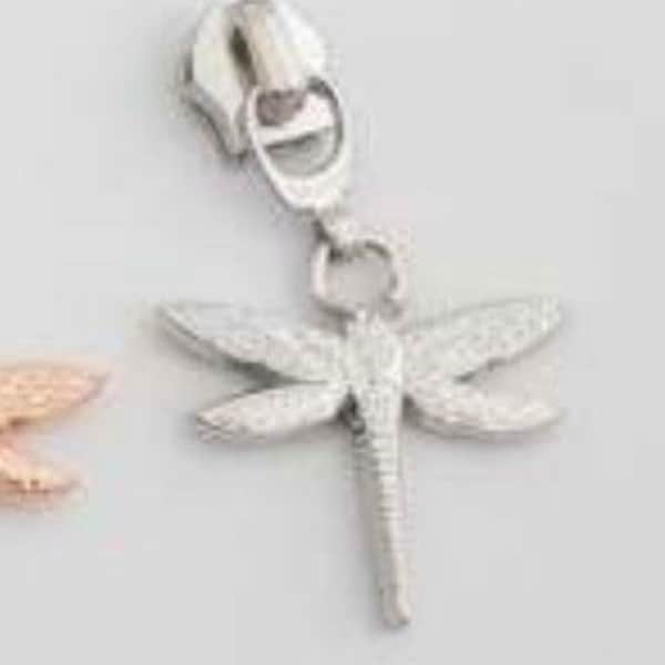 Dragonfly Silver #5 Zipper Pull goes perfect with Tula Pink Fabric nylon coil