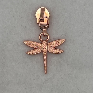 Dragonfly Rose Gold PinkGolden #5 Zipper Pull goes perfect with Tula Pink Fabric nylon coil