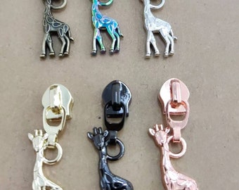 Giraffe Antique Bronze #5 Zipper Pull goes perfect with Tula Pink Everglow Fabric nylon coil