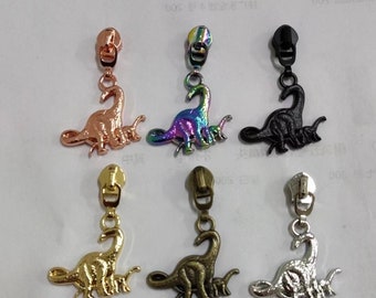 Dinosaur Silver White Metal #5 Zipper Pull goes perfect with Tula Pink Roar Fabric nylon coil Dino