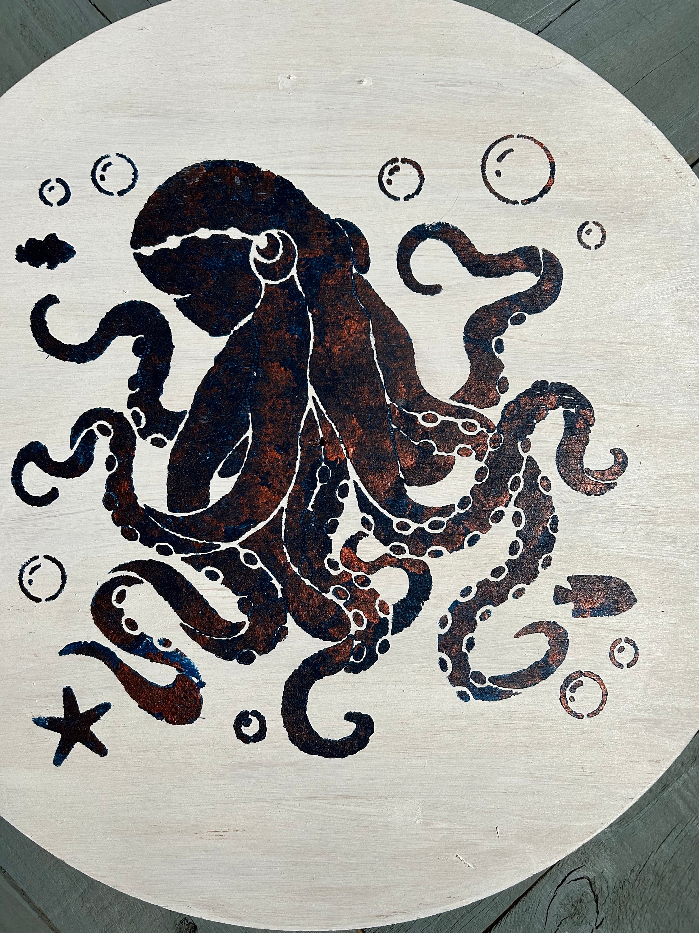 Disk Octopus Octopus in Blue and Copper on a White Wooden Disk. - Etsy