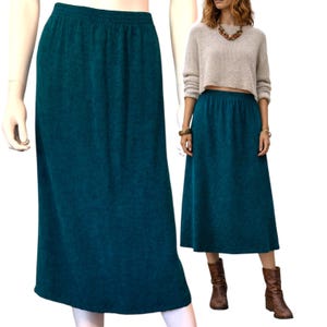 Y2K Tianello Teal Midi Skirt Size Large Tencel Rayon Boho Minimalist Elastic