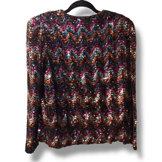 Vtg 80s Greg Adams Sequin Jacket Open Front Multi… - image 3