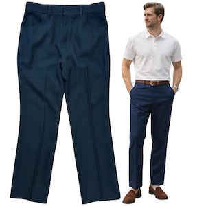 May include: Dark navy blue pants with a classic five-pocket design. The pants have a straight leg cut and a button and zipper closure. The pants are made of a durable fabric and are suitable for various occasions.