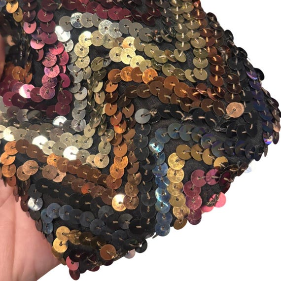 Vtg 80s Greg Adams Sequin Jacket Open Front Multi… - image 5