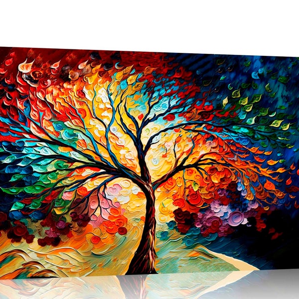 Artley Prints - Abstract Tree of Life Colourful Canvas Wall Art for Living Room, Bedroom, Office - Ready to Hang Prints - Wildlife Pictures