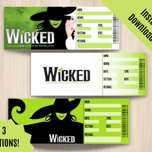 Wicked Musical PDF Instant Download Digital Editable & Printable Ticket For Admission Perfect for Holiday and Christmas Presents