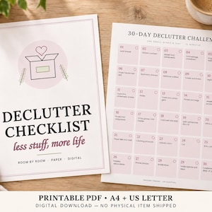 Declutter Checklist Printable, Room by Room Decluttering Plan, 30 Day Declutter Challenge, Digital Declutter, Donation Log, Letter and A4