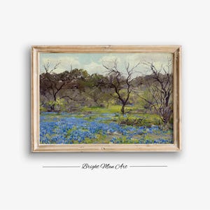 Bluebonnets Vintage Art | Digital Print | Oil On Canvas | Living Room Wall Art | P584