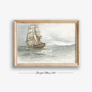 Ship at Sea Vintage Art  Painting on Canvas  late 19th century Printable Wall Art, Download now P26