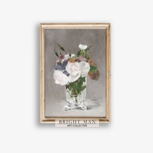 Stimmungsvoller Vintage Blumendruck dunkles Blumenstillleben-Ölgemälde DRUCKBAR Digitale antike Kunst P436
