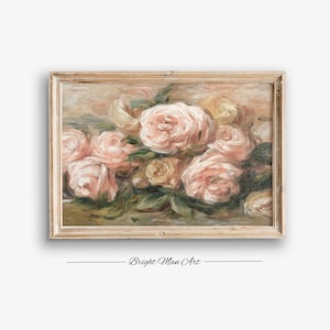 Roses Digital Art Pink Floral Print Floral Art Print Rose Painting  Wall Art Digital Download Painting  Vintage Wall Decor | P666