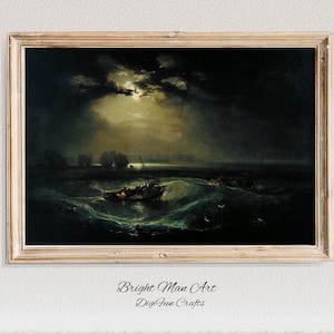 Downloadable Vintage Art by French Artist JMW Turner: Atmospheric Stormy Seascape Featuring Fishermen and Captivating Landscapes, digital