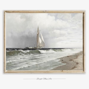 Vintage Sailboat PRINTABLE Digital Wall Art  Soft Neutral Coastal Aesthetic P268
