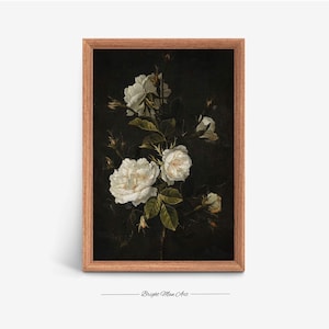 Blumen Vintage Wandkunst | Stimmungsvolle Vintage Blumenmalerei | Dark Academia Antique Kunst DRUCKBAR, P185