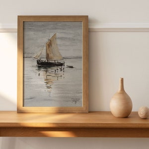 Sailboat Painting Nautical Neutral Digital Art Prints | Printable Wall Art | Farm House Decor Digital Download |  P226