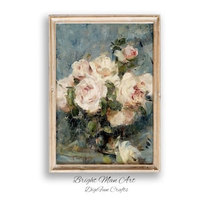 Flowral Digital Art |  Floral Print |Floral Art Print |Pink Rose Painting | Wall Art |Digital Download Painting | Vintage Wall Decor | P666