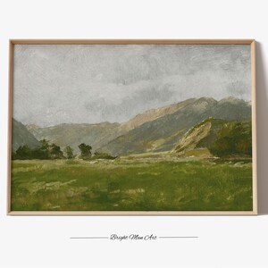 Vintage Landscape Art, Moody Country Field, Vintage Meadow Painting, Digital Download  P315