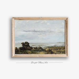 Mediterranean coastal painting  vintage muted wall art instant printable and downloadable seascape home decor P266