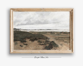 Rustic Coastal Print  Vintage Seascape Scenery Painting  Warm Brown Tones Digital PRINTABLE P282