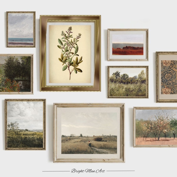 Vintage Neutral Gallery Wall SET , Gallery Art Print Set of Nine, Bright Man Art ,DIGITAL PRINTABLE ,128 GS_9-1