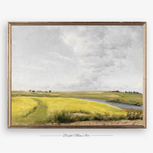 Spring Meadow Painting  Vintage Landscape Print  Country Field PRINTABLE Digital Download P341