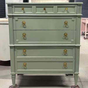 Vintage Drexel Highboy Dresser Lacquered in Glossy Mint Green