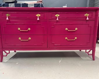 Rare Thomasville Allegro 6 Drawer Dresser - Lacquered in High Gloss Pink