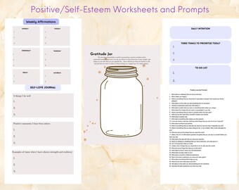 Printable Positive Self-Esteem Worksheets and Journal Prompts with Journal Template