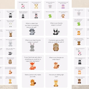 子供向け会話カード、56枚セット、印刷可能、動物テーマ