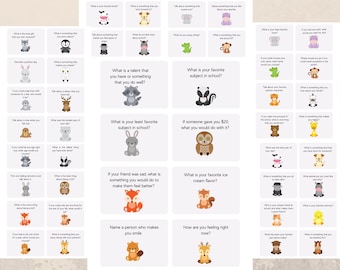 Gesprekskaarten voor kinderen, set van 56, afdrukbaar, dierenthema