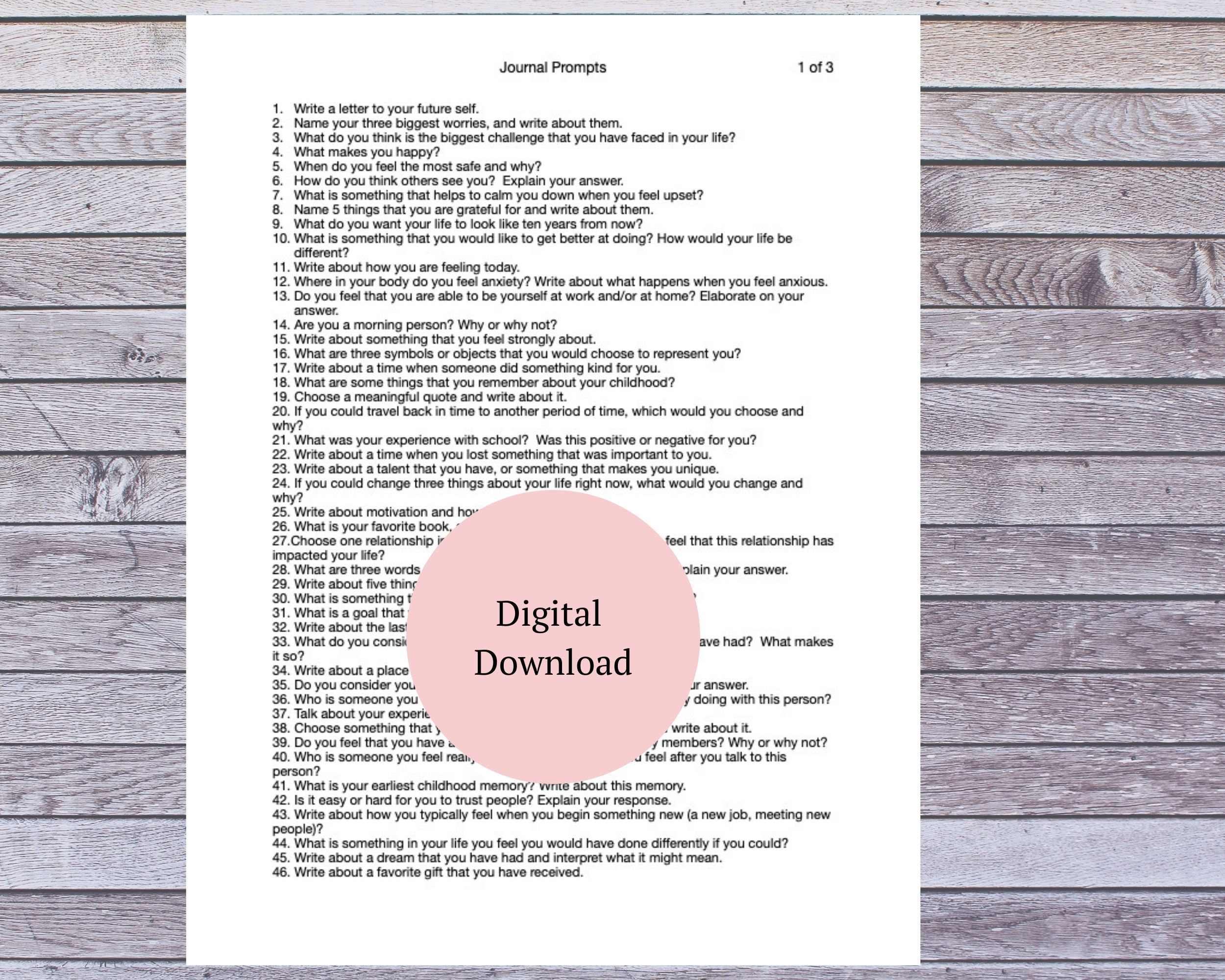 Topics Print Journal Prompts, List of 100, Deep Topics, Printable - Etsy