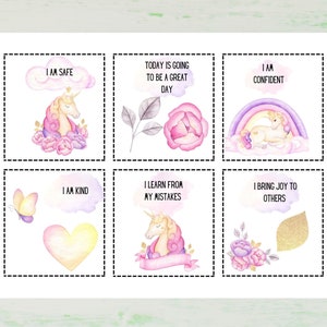 Cartes d'affirmation pour enfants, imprimables, thème Licorne, lot de 30