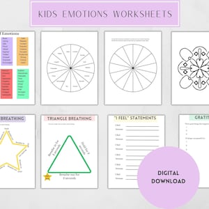Kids Emotions Worksheets, Printable, Identifying Emotions, Breathing Techniques, Mandala, Gratitude