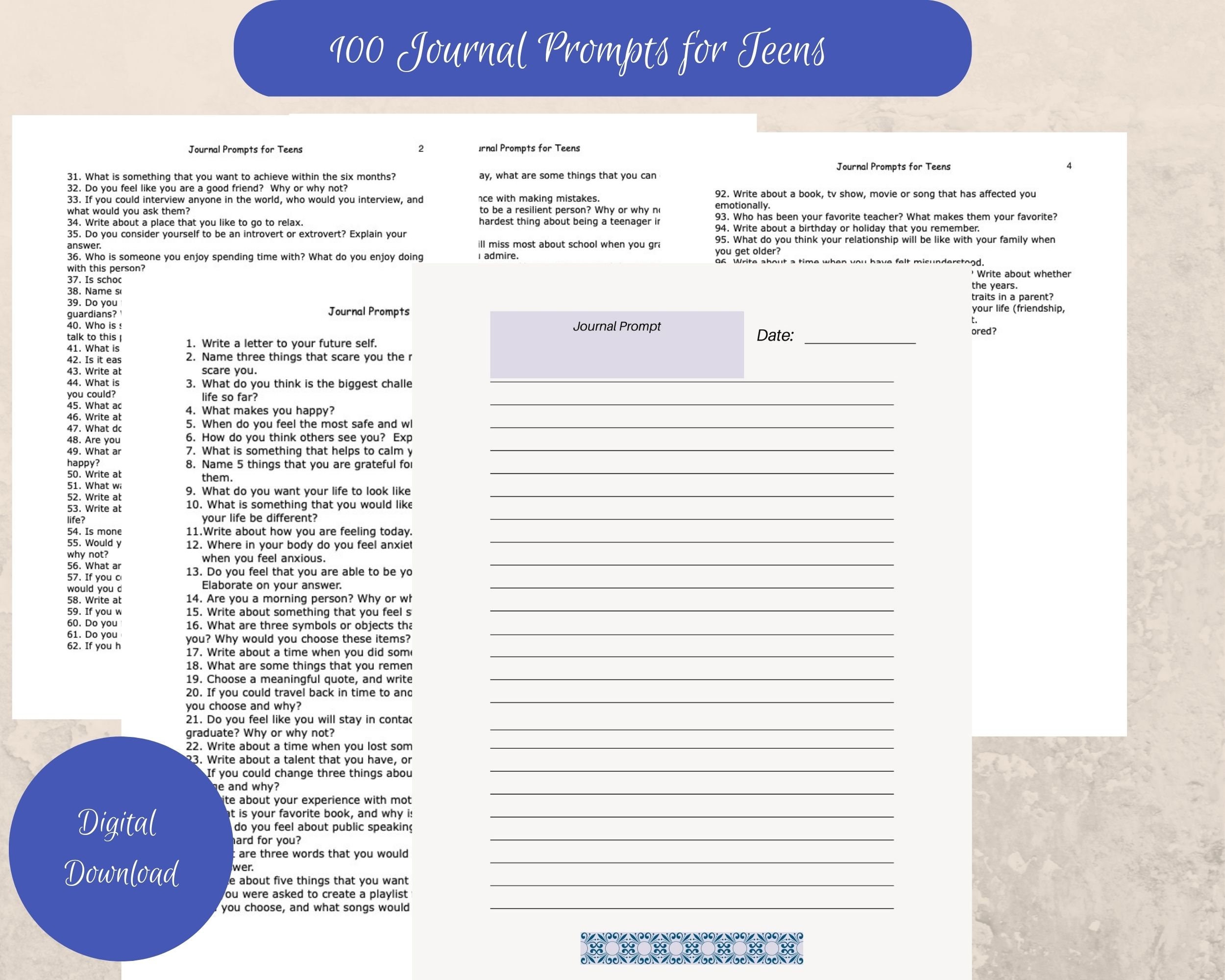 Journal Prompts For Teens 100 Prompts Printable Lined Journal Paper 
