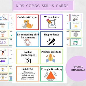 Carte sulle abilità di coping per bambini, stampabili, set di 40
