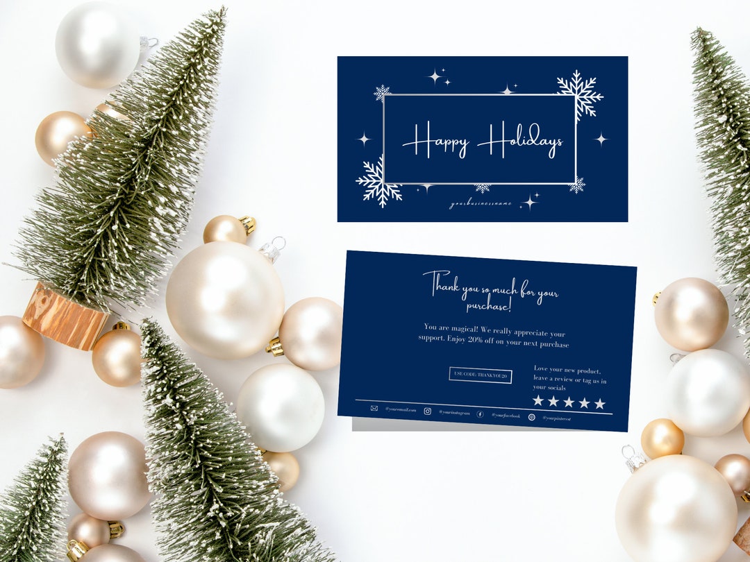 Snowy Blue Holiday Thank You Card: Editable Canva Template (3.5x2 In ...